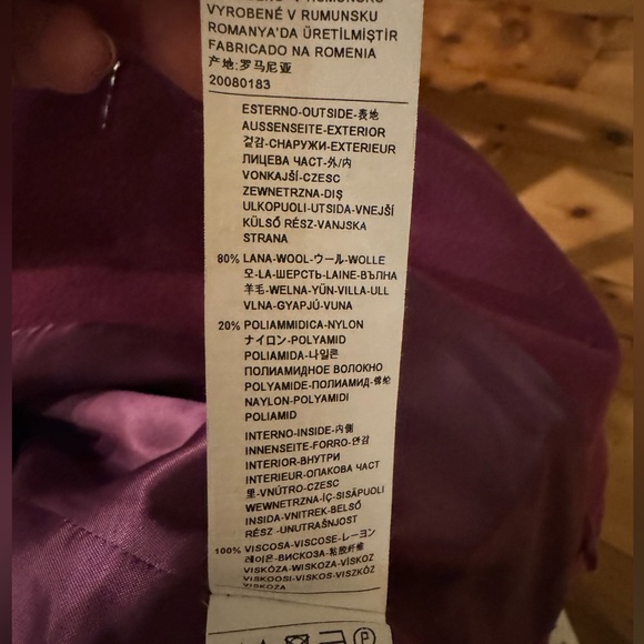 EUC United Colors of Benetton Plum Wool Belted Peacoat sz 40 2US xs - Picture 7 of 8